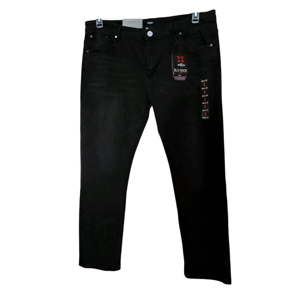 Blu Rock Men's Flex Stretch Denim Slim Fit Straight Leg Black Jeans - Size 40x31